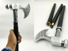Vintage Brass Royal Axe Head Handle Wooden Walking Stick Beautiful Cane Item New