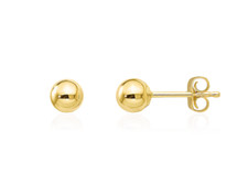 14K Yellow Gold Ball Stud Earrings 5mm Round Minimalist Plain Small Studs