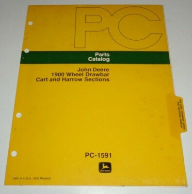 John Deere 1900 Wheel Drawbar Cart & Harrow Parts Catalog Manual Book JD 11/76
