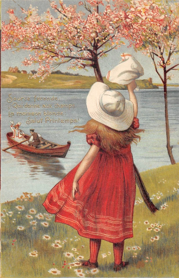 CPA FANTAISIE / PETITE FILLE AVEC UN CHAPEAU AU BORD D'UN LAC - Photo 1/1