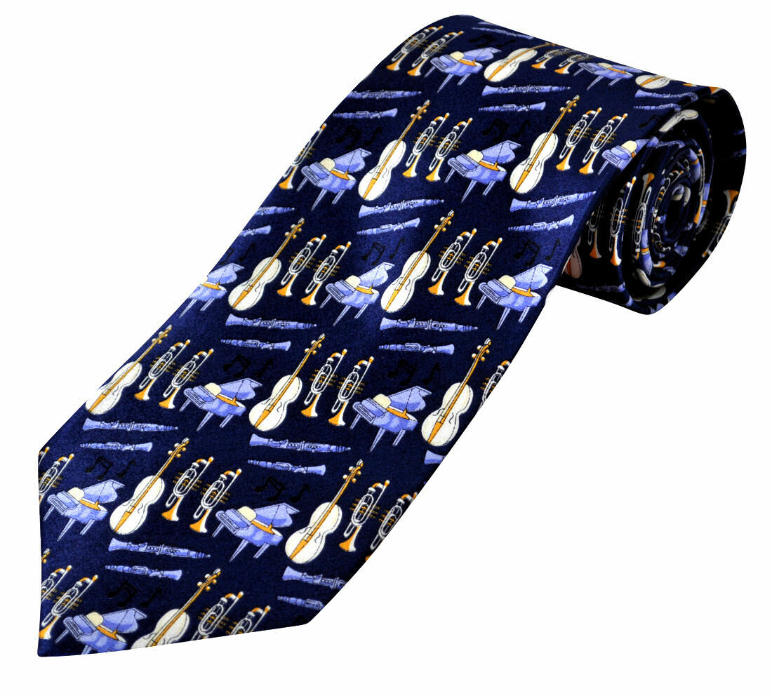TIE STUDIO- Double Bass, Piano, Trumpet, Clarinet, Oboe Orc Blue men's  Silk Tie