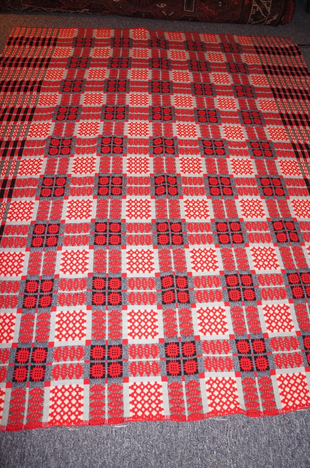 Vintage Welsh wool tapestry reversible blanket red black white eBay