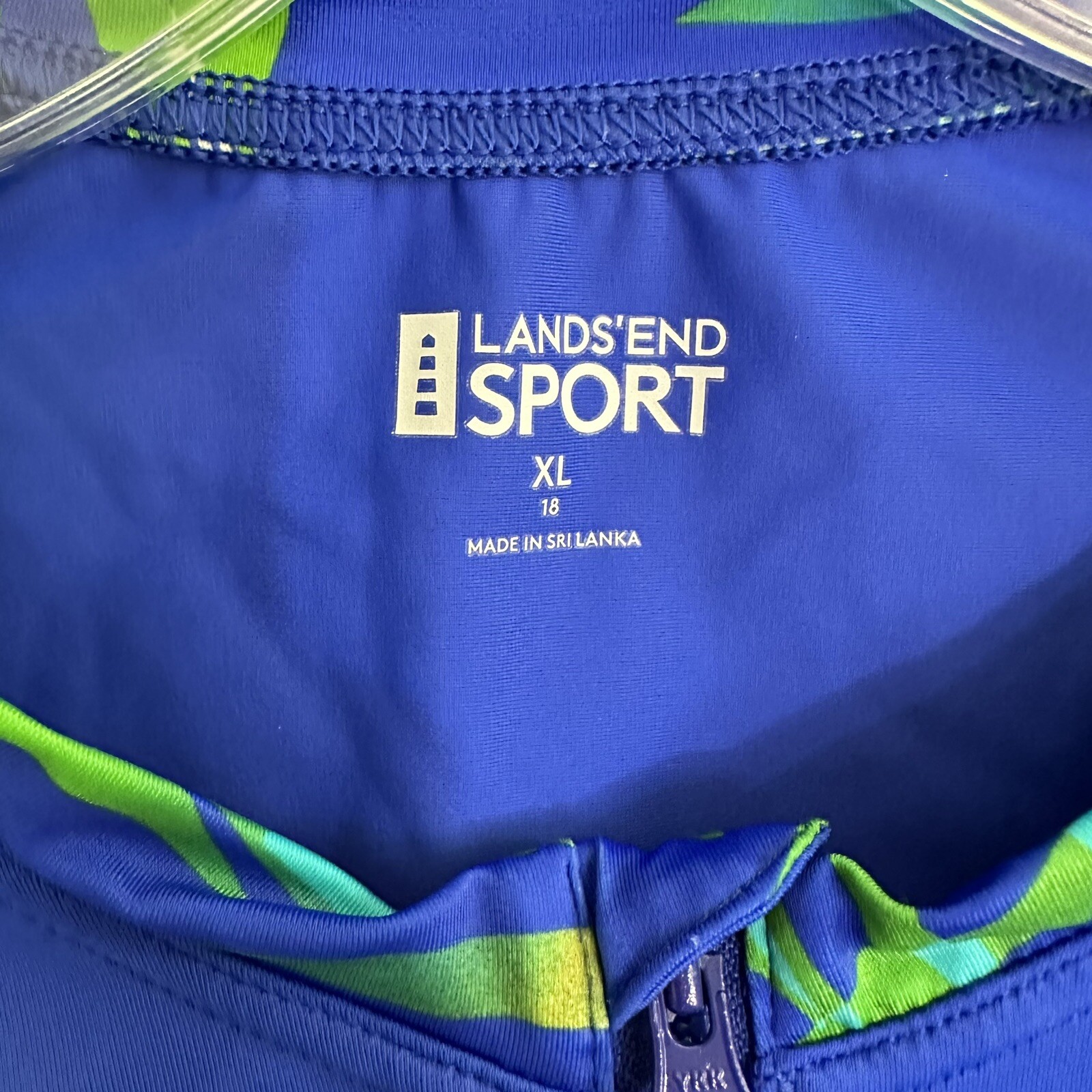 Lands End Women's LS Halfzip Rash Guard Tropical Electric Blue Top XL