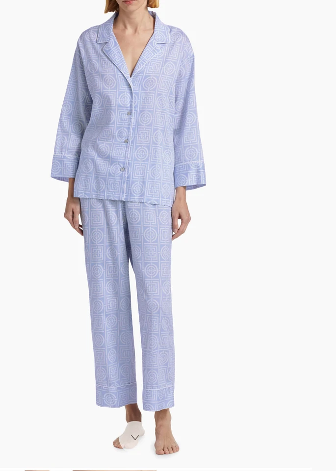 NATORI 100% Cotton Sateen Infinity Notch Pajama Set  Blue  M   $ 185 Beautiful! - Image 2 of 4