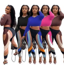 Multicolored Stretchy Leggings With Crop Top Set