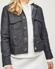 Bnwt Women's Cherry Koko Long Sleeve Lightweight Denim Jacket Navy Small 8-10