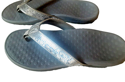 VIONIC TIDE SQ SILVER SEQUIN SIZE 9 FLIPFLOP THONG SANDALS