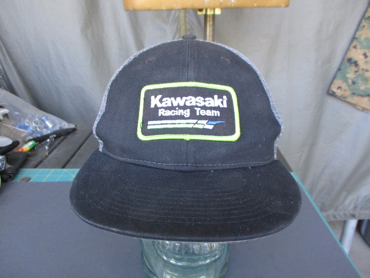Vtg KAWASAKI RACING TEAM Mesh Back Trucker Cap, Snapback Hat with