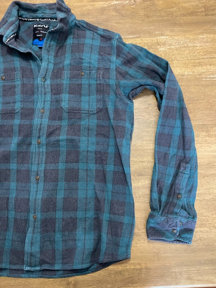 KAVU 男式衬衫,尺寸 S,绿色黑色,格子,纽扣长袖 — 第 4/4 张图片