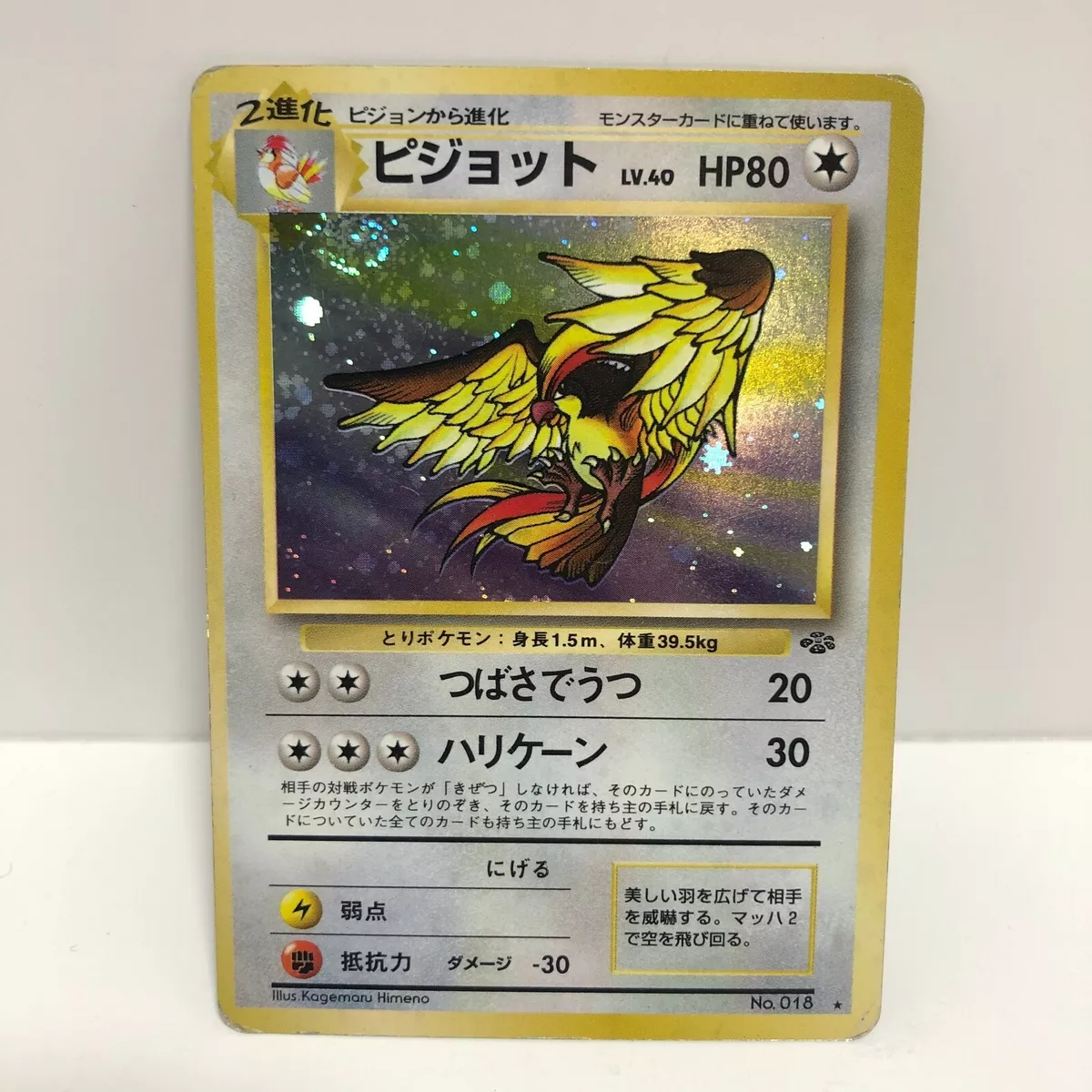 Pidgeot Japanese Pokemon card Nintendo Holo Rare NO.018 LV.40 HP80 TCG F/S