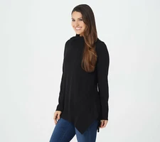 New H by Halston XS Turtleneck Asymmetrical Tunic Sweater Black QVC 3054