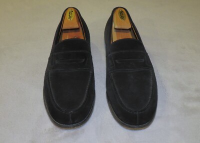 J.M. Weston 180 Black Suede Split Toe Loafers 10D