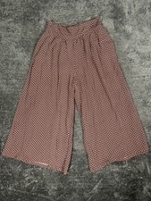 American Eagle Women M Wide Leg Pant With Smocked Waist Polka Dot Pattern Brown