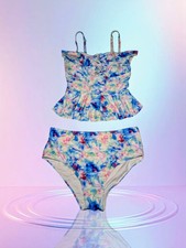 TIE DYE Green Pink Blue STRAPPY Tankini Swimsuit Convertible RUFFLE Women's XL