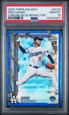 2025 Topps Holiday Roki Sasaki - Chrome Blue Refractor #156/199 PSA Gem Mint 10