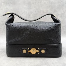 Gianni Versace Sunburst Borsa a mano in pelle di struzzo Vanity Nero Oro...