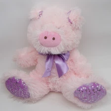 Hug Fun Piggy Pink & Purple Pig Plush Stuffed Farm Animal Toy 10"