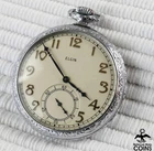 c. 1928 Elgin 7J Antique Open-Face Pocket Watch Serial# 31340466 w/engraved case
