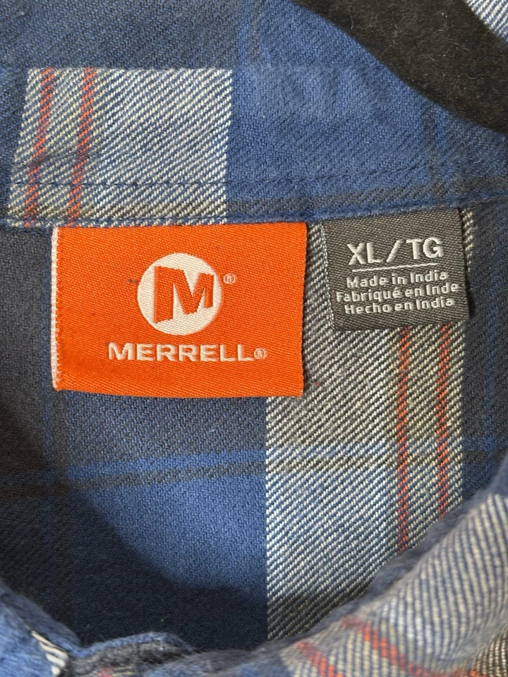 Camisa Merrell Hombres XL Franela Abotonada Azul Naranja Cuadros Algodón Manga Larga Foto 4 de 4