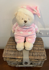 Mothercare Bedtime Bear White Teddy Soft Toy Pink/Stars Sleep Suit & Hat - 12"