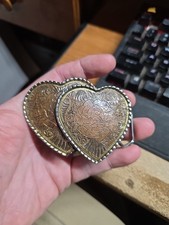 Vintage W USA Double Heart Ladies Belt Buckle