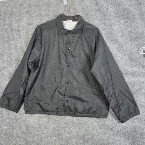 Cardinal Jacket Mens Large Black Nylon Windbreaker Snap Front Made USA Pockets - Picture 1 of 10