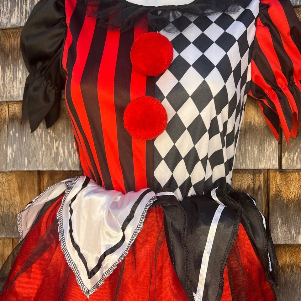 Disfraz de bufón arlequín LMYOVE para niñas - rojo y negro talla L Foto 3 de 4