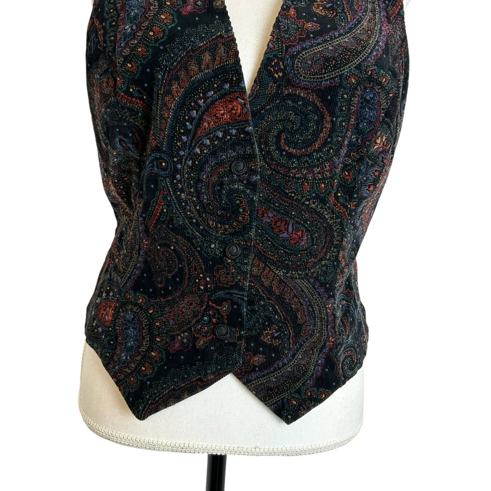 Chaleco de pana de colección para mujer pequeño ecuestre occidental cachemira negro multi vaquera Foto 4 de 4