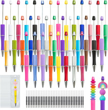 105 Pcs Beadable Pens Bulk - 35 Plastic Ballpoint Pens for Beads with Refills...