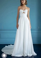 “Lindsey” Jenny Yoo Wedding Gown size 12,”Unaltered” Ivory Mikado, Train,Pockets