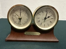 Barigo Barometer & Clock Desk Set Brass & Wood Nautical Germany Vintage *READ*
