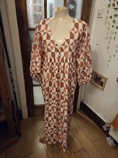 Sideline Summer Midi Dress M (UK 12-14) 100% Cotton Geometric Print Pockets