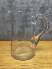 Vintage MCM Flower Etched Glass Pitcher