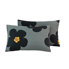 Black Floral Pillowcases Set of 2 Queen 100 Cotton Gray Flower Pillow Cases ...
