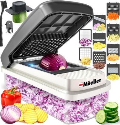 Mueller Vegetable Chopper Mandoline Slicer, Food 9 blade, White Sand/Grey 