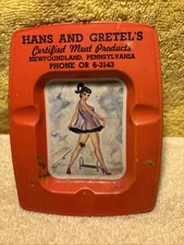 Vintage 1950's-60's Risque Nude Lady Pinup Girl Advertising Metal Ashtray FR/SHP