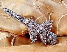 Large Silver Tone Iridescent Rhinestone Hair Clip, Butterfly Hair Accessory 4.5"