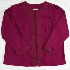 CJ Banks Jacket Women’s 2X Plum Stretch Open Front Raised Embroidery Long Sleeve