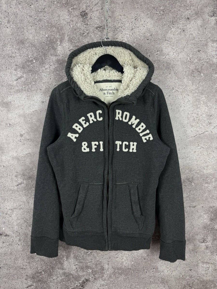 Abercrombie & Fitch ファー付きグレー パーカー L Abercrombie & Fitch Wolf Jaw Hoodie Gray Faux Fur Lined Full Zip