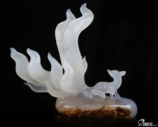 Escultura de zorro de nueve colas de cristal tallado a mano de ágata de 5,5", cristal curativo