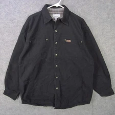 Carhartt Shirt Jacket Mens Medium Black Flannel Lined Plaid Snap Front Workwear