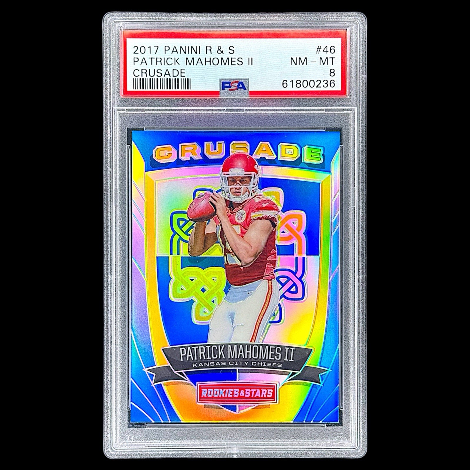 Patrick Mahomes 2017 Panini Rookies & Stars Crusade Rookie Blue Prizm PSA 8🔥
