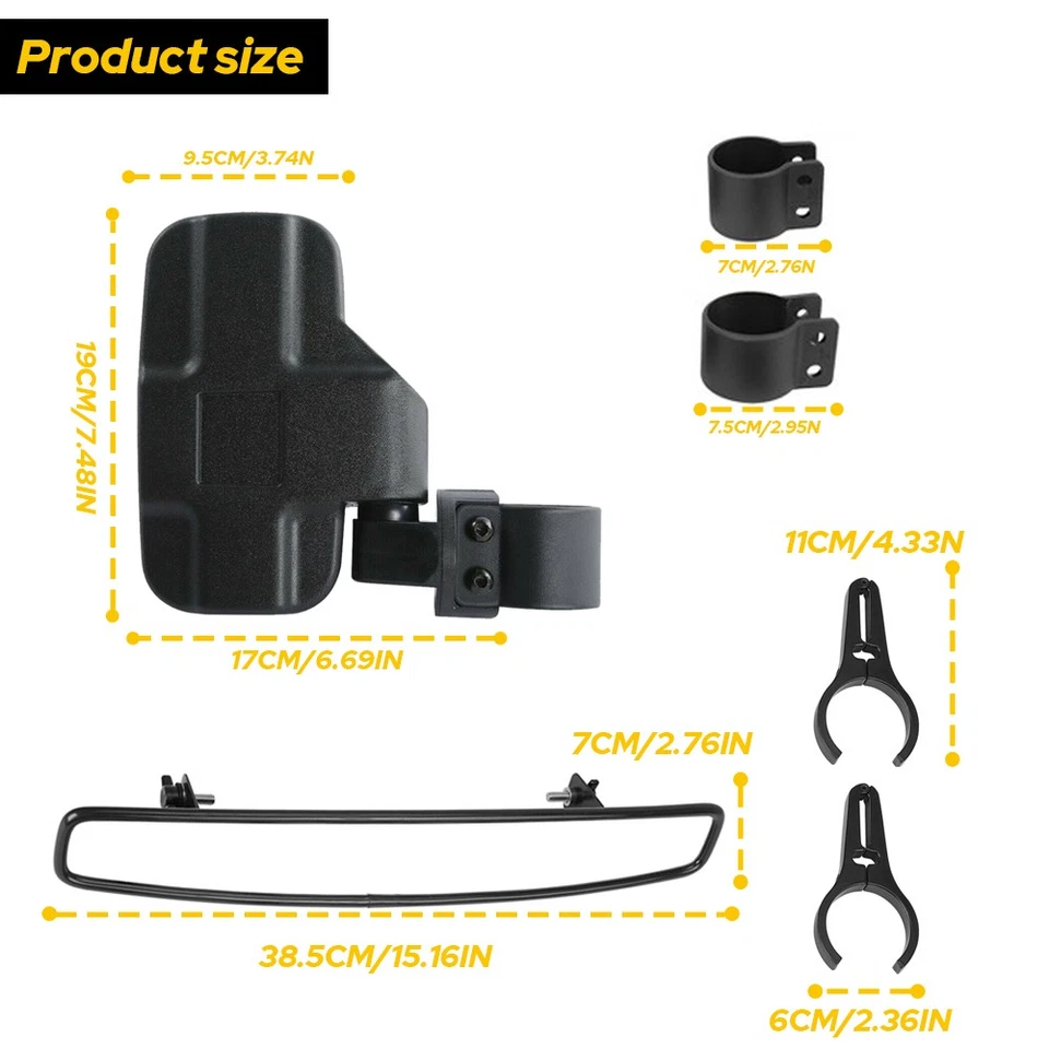 Conjunto de espelhos retrovisores laterais e traseiros com braçadeira de 2 pol. para Polaris RZR 800 XP1000 900 Yamaha UTV - Imagem 3 de 4