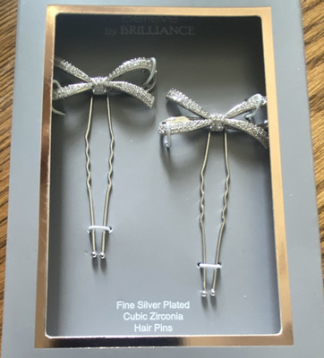 Believe by Brilliance Fine Silver Plated Cubic Zirconia Silver Hair Pins