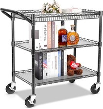 Black Utility Rolling Cart,990Lbs 3 Tier Heavy Duty Metal Cart W/ Wheels Home US