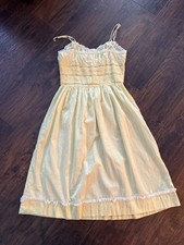 Vintage Eyeful Nightgown House Dress Embroidered Flowers Yellow 34 Small