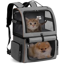 Double Cat Backpack Carrier for 2 Cats, Fits Up to 24 Lbs, Grey