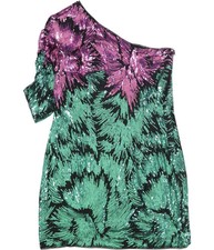 GUESS Womens Glow-In-The-Dark One Shoulder Mini Dress, Green, Small