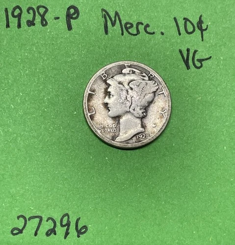 1928-P Mercury Dime 10c Vg Very Good 90% Silver See Pictures