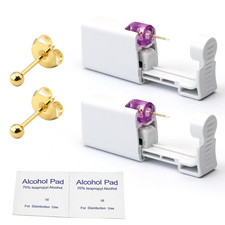 2 Psc Ear Piercing Kit, Disposable Ear Piercing Gun Tool, Pre-Installed with Gol